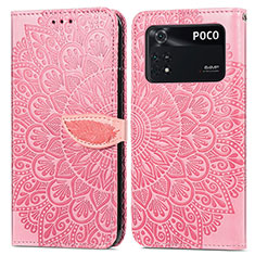 Leather Case Stands Fashionable Pattern Flip Cover Holder S04D for Xiaomi Poco M4 Pro 4G Rose Gold