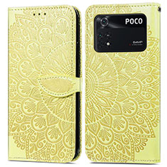 Leather Case Stands Fashionable Pattern Flip Cover Holder S04D for Xiaomi Poco M4 Pro 4G Yellow