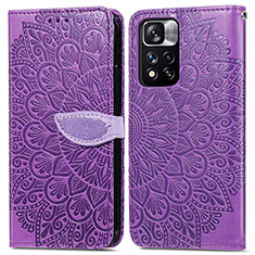 Leather Case Stands Fashionable Pattern Flip Cover Holder S04D for Xiaomi Poco X4 NFC Purple