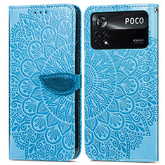 Leather Case Stands Fashionable Pattern Flip Cover Holder S04D for Xiaomi Poco X4 Pro 5G Blue