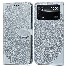 Leather Case Stands Fashionable Pattern Flip Cover Holder S04D for Xiaomi Poco X4 Pro 5G Gray