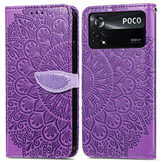 Leather Case Stands Fashionable Pattern Flip Cover Holder S04D for Xiaomi Poco X4 Pro 5G Purple