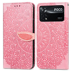 Leather Case Stands Fashionable Pattern Flip Cover Holder S04D for Xiaomi Poco X4 Pro 5G Rose Gold