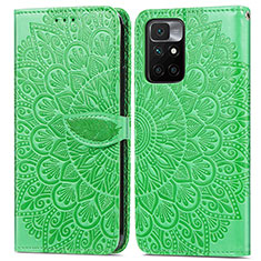 Leather Case Stands Fashionable Pattern Flip Cover Holder S04D for Xiaomi Redmi 10 (2022) Green