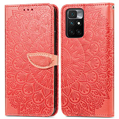 Leather Case Stands Fashionable Pattern Flip Cover Holder S04D for Xiaomi Redmi 10 (2022) Red