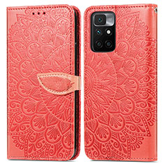 Leather Case Stands Fashionable Pattern Flip Cover Holder S04D for Xiaomi Redmi 10 4G Red