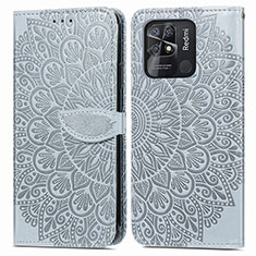 Leather Case Stands Fashionable Pattern Flip Cover Holder S04D for Xiaomi Redmi 10 India Gray