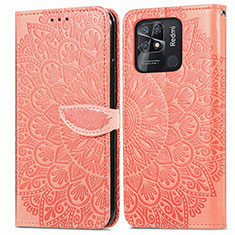Leather Case Stands Fashionable Pattern Flip Cover Holder S04D for Xiaomi Redmi 10 India Orange