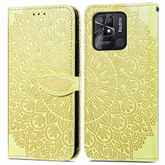 Leather Case Stands Fashionable Pattern Flip Cover Holder S04D for Xiaomi Redmi 10 India Yellow