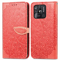 Leather Case Stands Fashionable Pattern Flip Cover Holder S04D for Xiaomi Redmi 10 Power Red