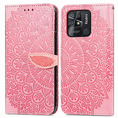 Leather Case Stands Fashionable Pattern Flip Cover Holder S04D for Xiaomi Redmi 10 Power Rose Gold