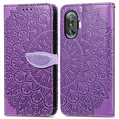 Leather Case Stands Fashionable Pattern Flip Cover Holder S04D for Xiaomi Redmi K40 Gaming 5G Purple