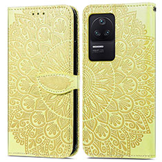 Leather Case Stands Fashionable Pattern Flip Cover Holder S04D for Xiaomi Redmi K40S 5G Yellow