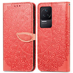 Leather Case Stands Fashionable Pattern Flip Cover Holder S04D for Xiaomi Redmi K50 Pro 5G Red