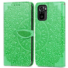 Leather Case Stands Fashionable Pattern Flip Cover Holder S04D for Xiaomi Redmi Note 10 4G Green