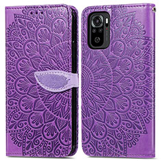 Leather Case Stands Fashionable Pattern Flip Cover Holder S04D for Xiaomi Redmi Note 10 4G Purple