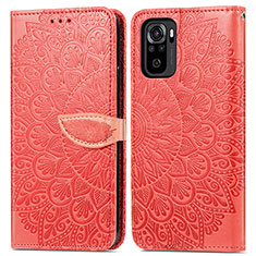 Leather Case Stands Fashionable Pattern Flip Cover Holder S04D for Xiaomi Redmi Note 10 4G Red