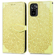 Leather Case Stands Fashionable Pattern Flip Cover Holder S04D for Xiaomi Redmi Note 10 4G Yellow