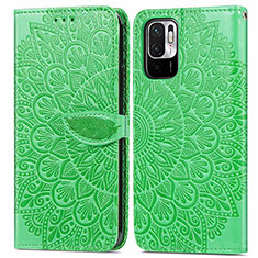 Leather Case Stands Fashionable Pattern Flip Cover Holder S04D for Xiaomi Redmi Note 10 5G Green