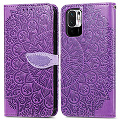 Leather Case Stands Fashionable Pattern Flip Cover Holder S04D for Xiaomi Redmi Note 10 5G Purple
