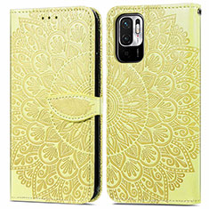 Leather Case Stands Fashionable Pattern Flip Cover Holder S04D for Xiaomi Redmi Note 10 5G Yellow