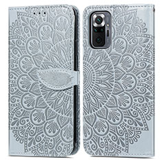 Leather Case Stands Fashionable Pattern Flip Cover Holder S04D for Xiaomi Redmi Note 10 Pro 4G Gray