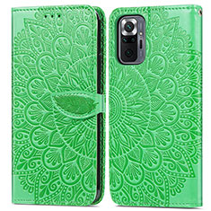 Leather Case Stands Fashionable Pattern Flip Cover Holder S04D for Xiaomi Redmi Note 10 Pro 4G Green
