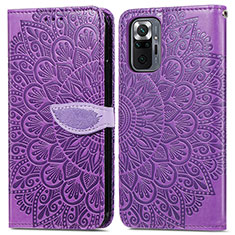 Leather Case Stands Fashionable Pattern Flip Cover Holder S04D for Xiaomi Redmi Note 10 Pro 4G Purple