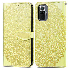 Leather Case Stands Fashionable Pattern Flip Cover Holder S04D for Xiaomi Redmi Note 10 Pro 4G Yellow