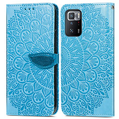 Leather Case Stands Fashionable Pattern Flip Cover Holder S04D for Xiaomi Redmi Note 10 Pro 5G Blue