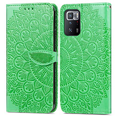 Leather Case Stands Fashionable Pattern Flip Cover Holder S04D for Xiaomi Redmi Note 10 Pro 5G Green