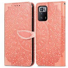 Leather Case Stands Fashionable Pattern Flip Cover Holder S04D for Xiaomi Redmi Note 10 Pro 5G Orange