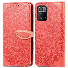 Leather Case Stands Fashionable Pattern Flip Cover Holder S04D for Xiaomi Redmi Note 10 Pro 5G Red
