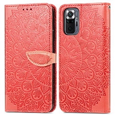 Leather Case Stands Fashionable Pattern Flip Cover Holder S04D for Xiaomi Redmi Note 10 Pro Max Red