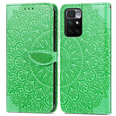 Leather Case Stands Fashionable Pattern Flip Cover Holder S04D for Xiaomi Redmi Note 11 4G (2021) Green