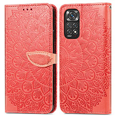 Leather Case Stands Fashionable Pattern Flip Cover Holder S04D for Xiaomi Redmi Note 11 4G (2022) Red