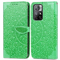 Leather Case Stands Fashionable Pattern Flip Cover Holder S04D for Xiaomi Redmi Note 11 5G Green