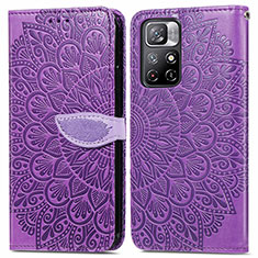 Leather Case Stands Fashionable Pattern Flip Cover Holder S04D for Xiaomi Redmi Note 11 5G Purple