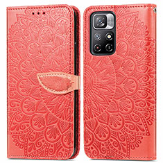 Leather Case Stands Fashionable Pattern Flip Cover Holder S04D for Xiaomi Redmi Note 11 5G Red