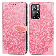 Leather Case Stands Fashionable Pattern Flip Cover Holder S04D for Xiaomi Redmi Note 11 5G Rose Gold