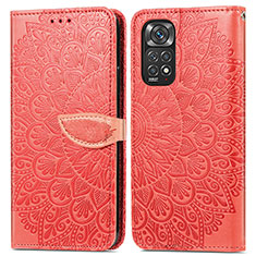 Leather Case Stands Fashionable Pattern Flip Cover Holder S04D for Xiaomi Redmi Note 11 Pro 4G Red