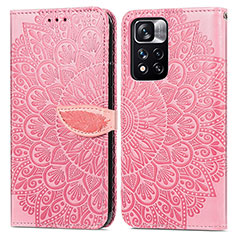 Leather Case Stands Fashionable Pattern Flip Cover Holder S04D for Xiaomi Redmi Note 11 Pro+ Plus 5G Rose Gold