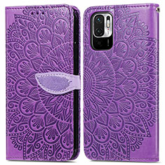 Leather Case Stands Fashionable Pattern Flip Cover Holder S04D for Xiaomi Redmi Note 11 SE 5G Purple