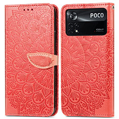 Leather Case Stands Fashionable Pattern Flip Cover Holder S04D for Xiaomi Redmi Note 11E Pro 5G Red