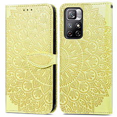 Leather Case Stands Fashionable Pattern Flip Cover Holder S04D for Xiaomi Redmi Note 11T 5G Yellow