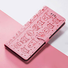 Leather Case Stands Fashionable Pattern Flip Cover Holder S05D for Huawei Enjoy 50 Pink