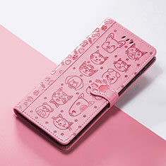Leather Case Stands Fashionable Pattern Flip Cover Holder S05D for Motorola Moto Edge (2023) 5G Pink