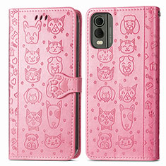 Leather Case Stands Fashionable Pattern Flip Cover Holder S05D for Nokia C210 Pink