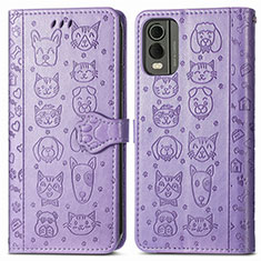 Leather Case Stands Fashionable Pattern Flip Cover Holder S05D for Nokia C210 Purple