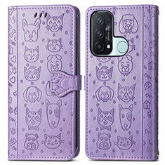 Leather Case Stands Fashionable Pattern Flip Cover Holder S05D for Oppo Reno5 A Purple